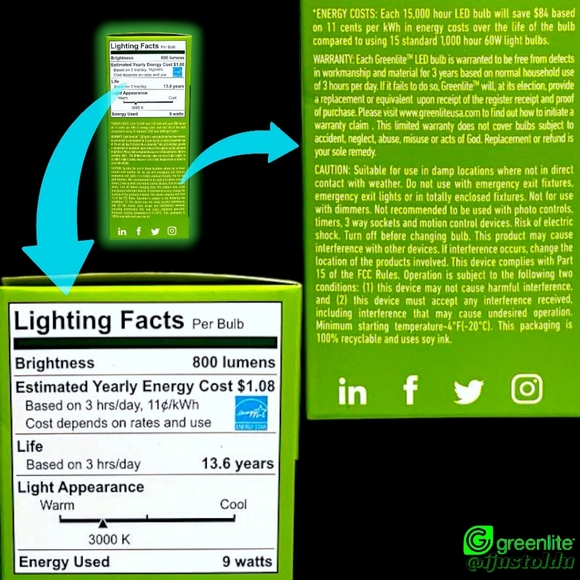Greenlite Four 4pack's of 9W A19 60W Equivalent LED Bright White Household Bulbs - Picture 11 of 16